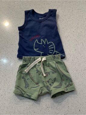 Carter's Navy & Green Dino Tank and Shorts Set